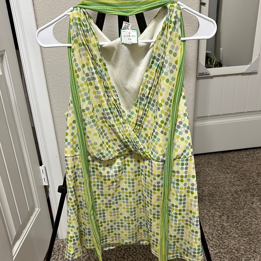 SOLD Green and Yellow Polka Dot Sleeveless Top